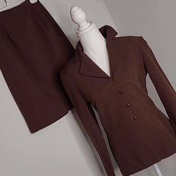 Spago sz 6 brown jacket and skirt - Picture 2 of 9
